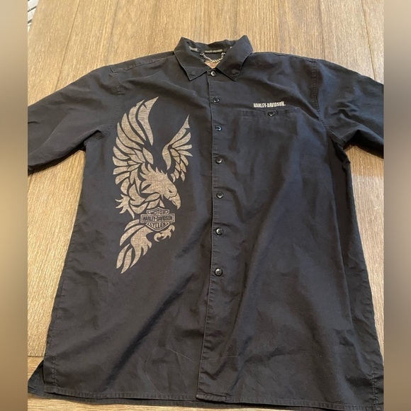 Other - Harley Davidson Men’s Eagle Front Button Down Collared Shirt Black Sz Large